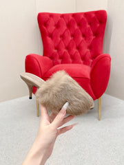 BALENCIAGA 25S HIGH HEEL SANDALS 65 MM IN LIGHT BROWN LAMBSKIN AND FUR