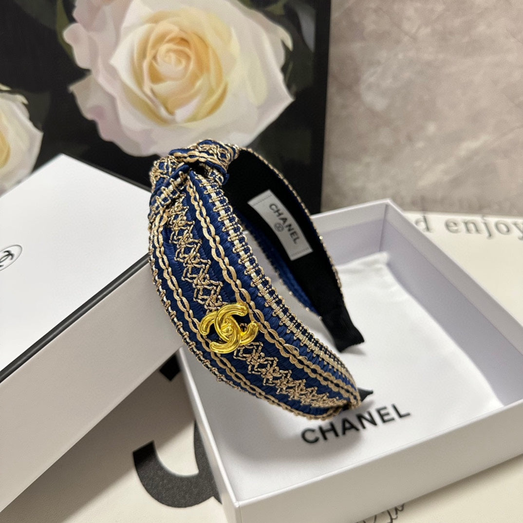 NAVY BLUE MIX LIGHT YELLOW FABRIC HEADBAND 168585