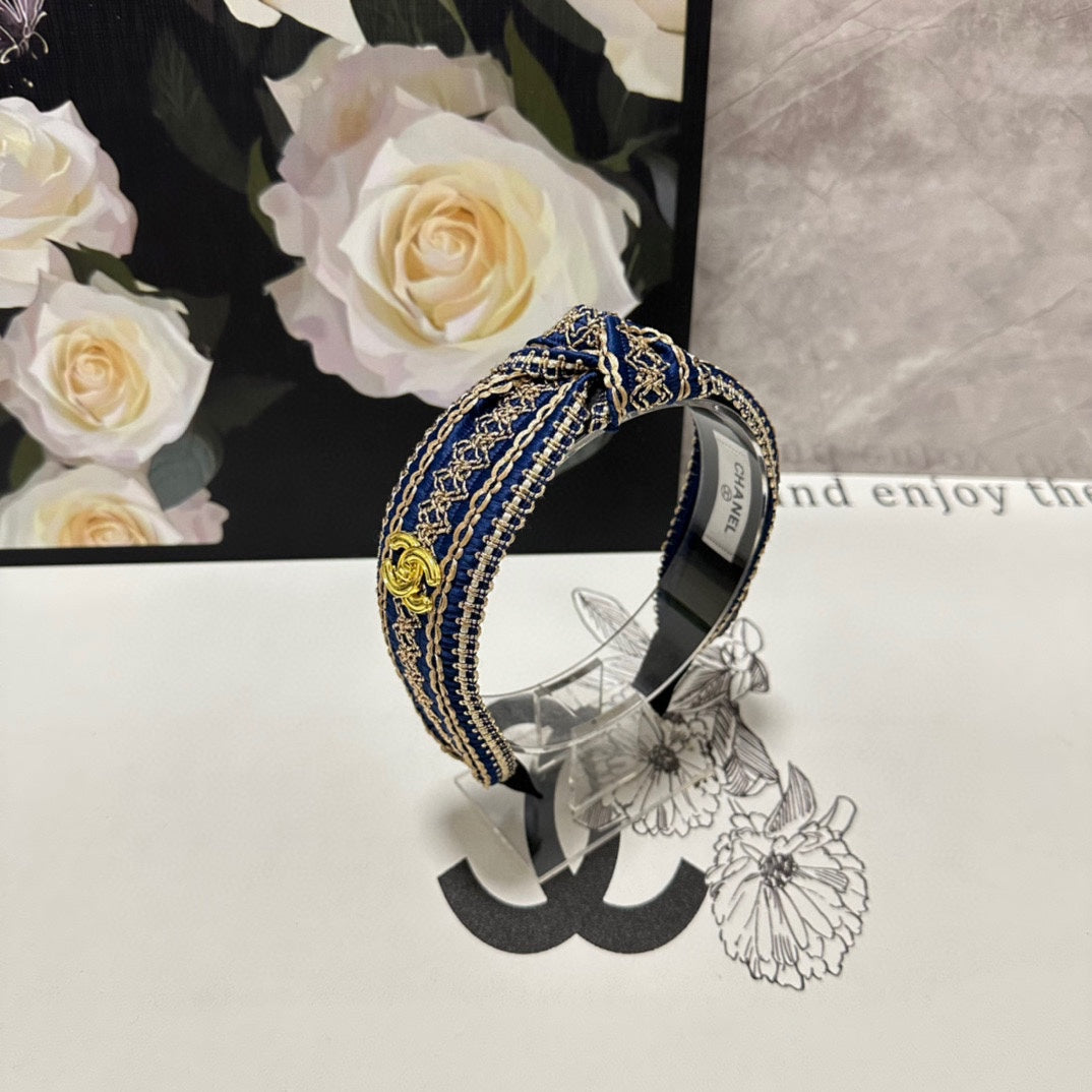 NAVY BLUE MIX LIGHT YELLOW FABRIC HEADBAND 168585