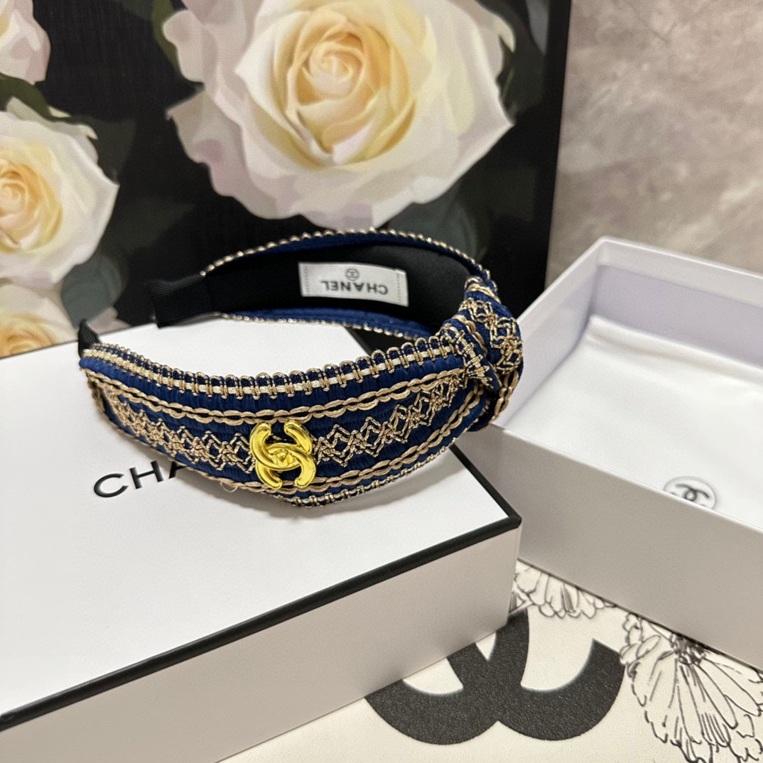 NAVY BLUE MIX LIGHT YELLOW FABRIC HEADBAND 168585