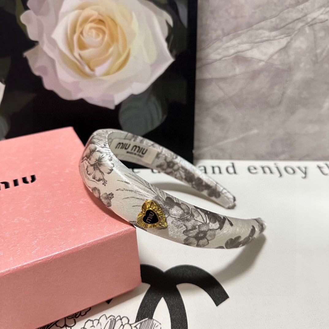 SILK THICK HEADBAND WHITE FLOWER PRINT 239958