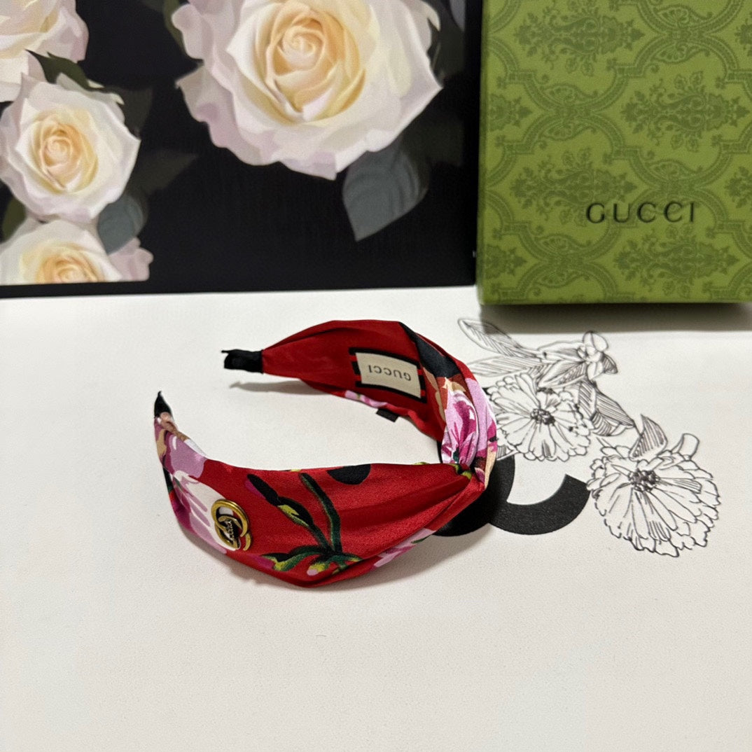 HAIRBAND IN RED FLORAL SILK 252675