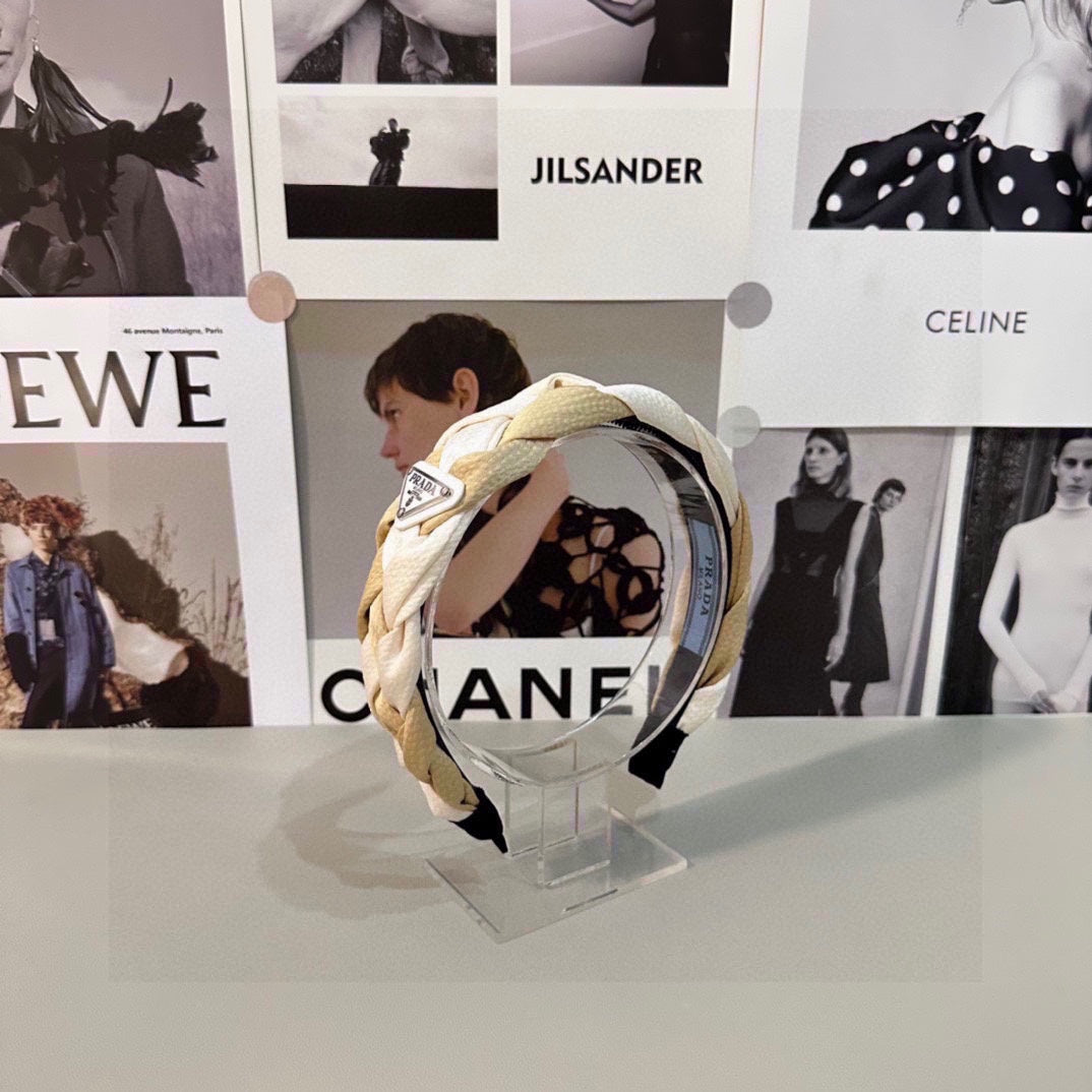 BRAIDED HEADBAND IN WHITE AND BEIGE FABRIC 316686