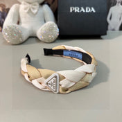 BRAIDED HEADBAND IN WHITE AND BEIGE FABRIC 316686