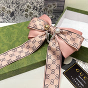 RIBBON BOW HAIR CLIP IN BABY PINK RE-NYLON ATTACHED PEARL 358259