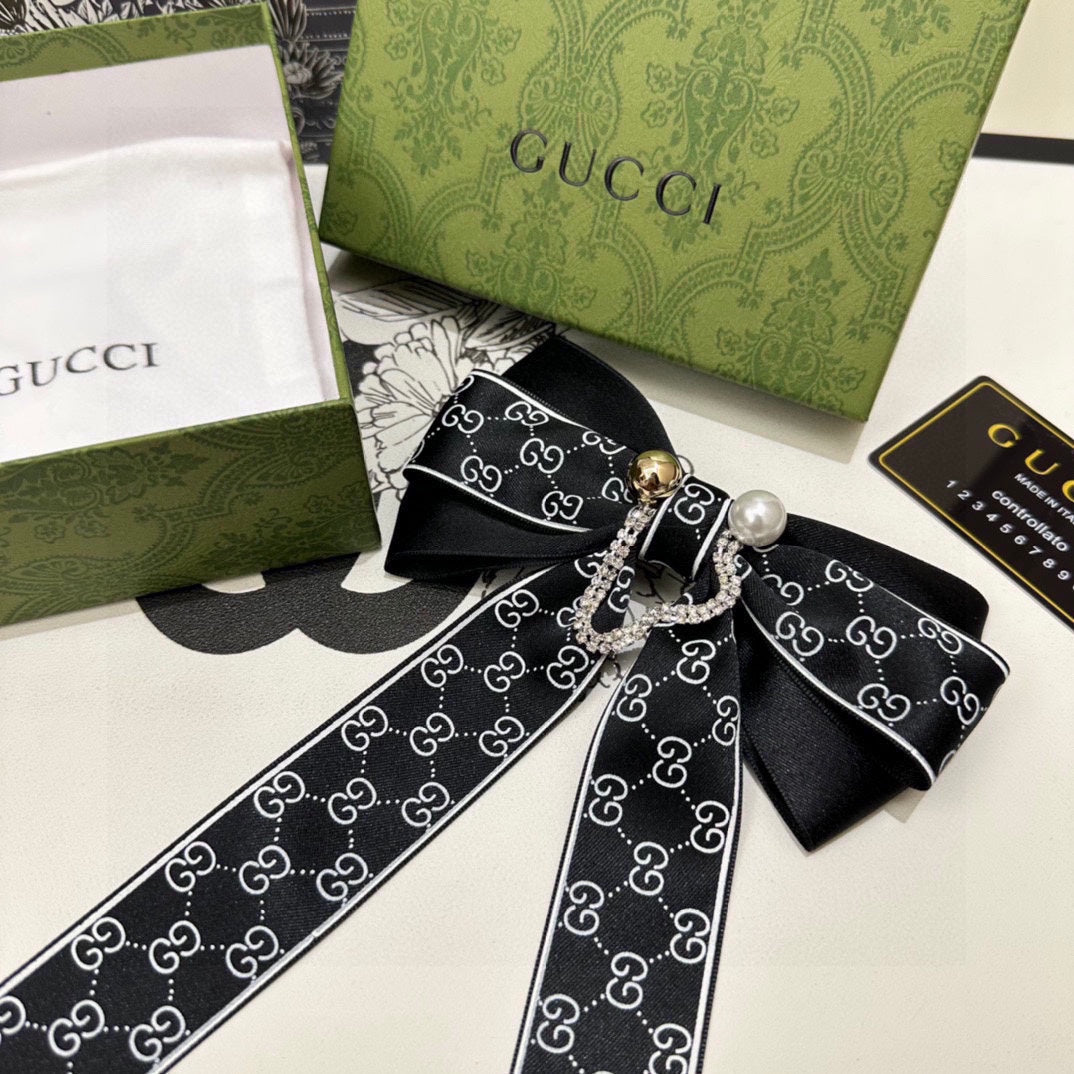 RIBBON BOW HAIR CLIP IN BLACK RE-NYLON ATTACHED PEARL 358260