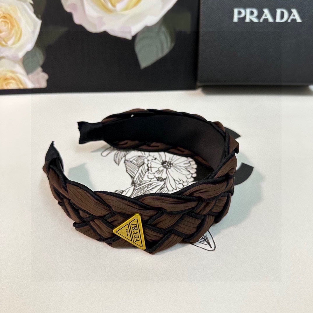 BRAIDED HEADBAND IN CHOCOLATE AND BLACK TRIM FABRIC 381459