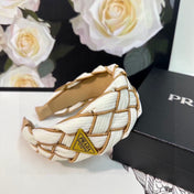 BRAIDED HEADBAND IN WHITE AND CIDER BROWN TRIM FABRIC 381460