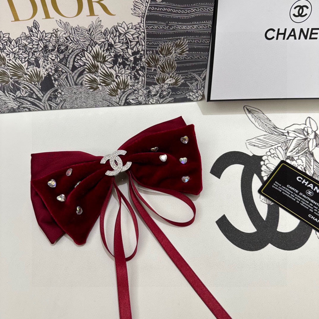CRIMSON RED VELVET HAIR CLIP WITH BOW AND CRYSTAL 412470