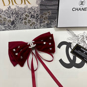 CRIMSON RED VELVET HAIR CLIP WITH BOW AND CRYSTAL 412470