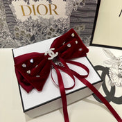 CRIMSON RED VELVET HAIR CLIP WITH BOW AND CRYSTAL 412470