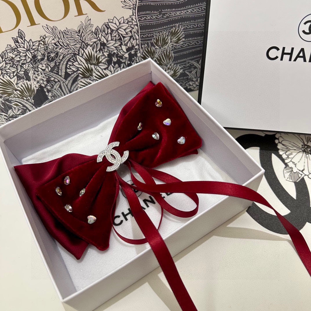 CRIMSON RED VELVET HAIR CLIP WITH BOW AND CRYSTAL 412470