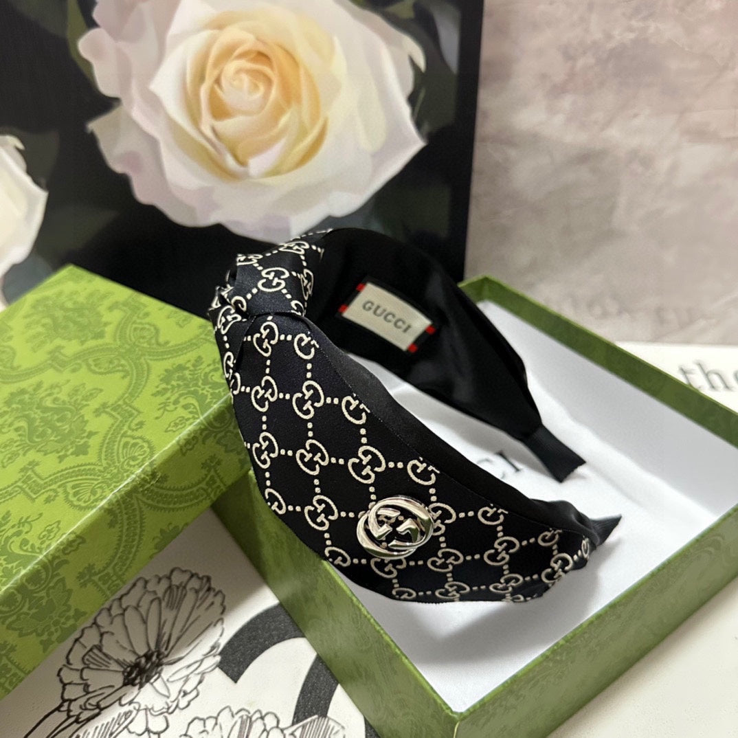 HEADBAND IN BLACK MIX BEIGE MONOGRAM SILK 423618