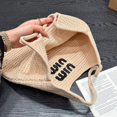 IVY HOBO BAG 36 IN BEIGE MESH BLACK EMBROIDERED LOGO