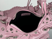 LE CAGOLE SMALL SHOULDER BAG 26 WITH RHINESTONES IN CREPE PINK LAMBSKIN