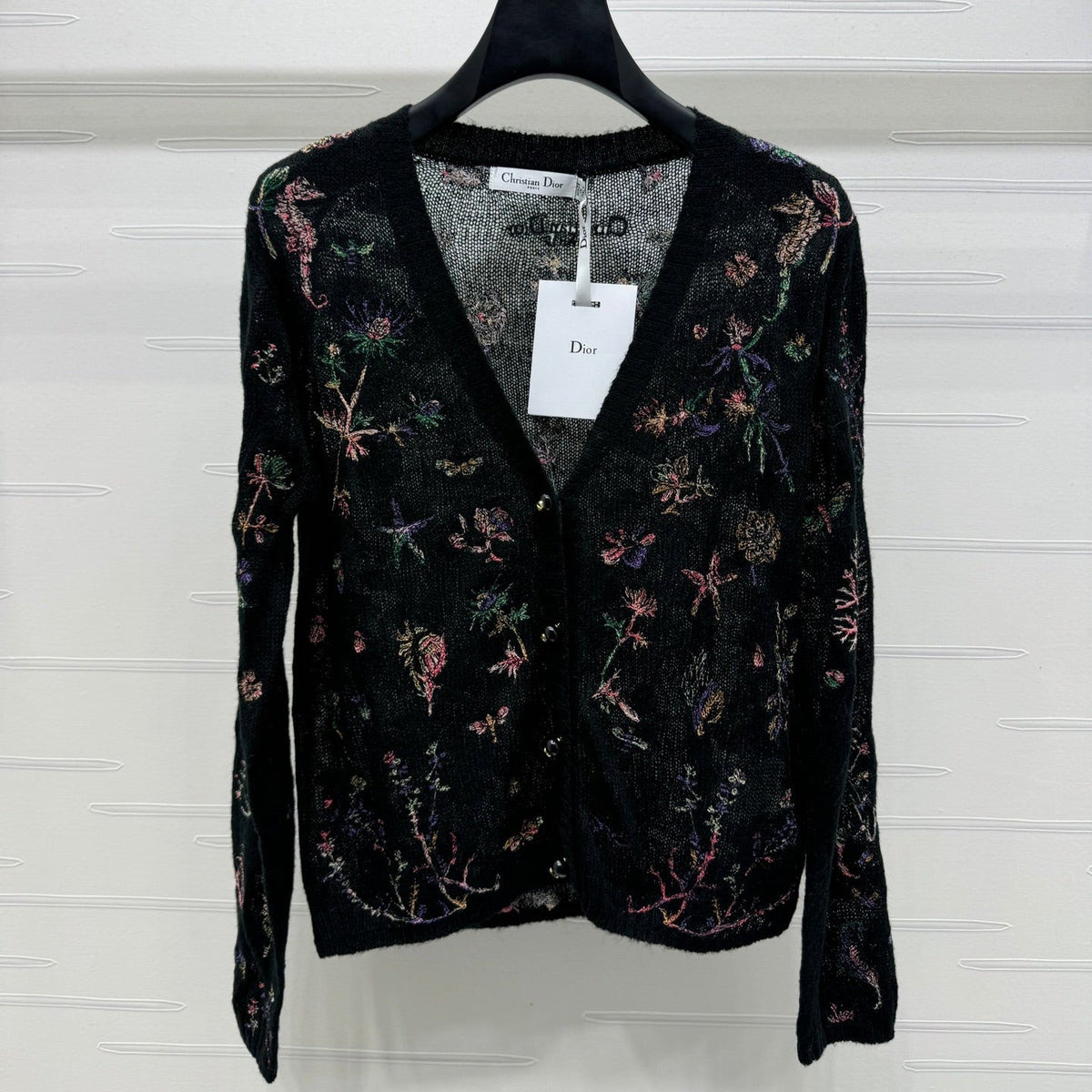 DIOR KNITTED V-NECK FLORAL EMBROIDERED CARDIGAN 276698