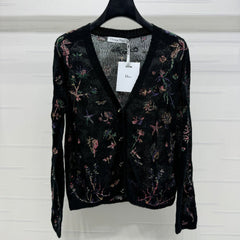 DIOR KNITTED V-NECK FLORAL EMBROIDERED CARDIGAN 276698