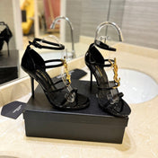 SL CASSANDRA HEELED SANDALS BLACK-GOLD CALFSKIN