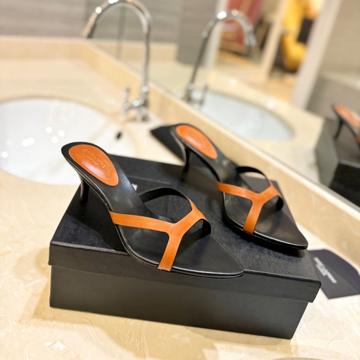 SL OPEN-TOES HIGH HEELS SLIPPER COPPER CALFSKIN