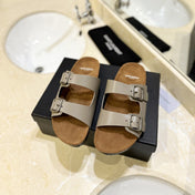 SL Flat Sandal Women Brown Seude Grey Calfskin
