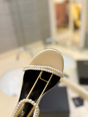 SL PEARL HIGH HEEL SANDALS CREAM CALFSKIN