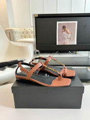 SL Cassandra Flat Sandals Black Tan Leather