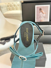 SL CRYSTAL T-STRAP FLAT SANDAL SAPPHIRE SATIN