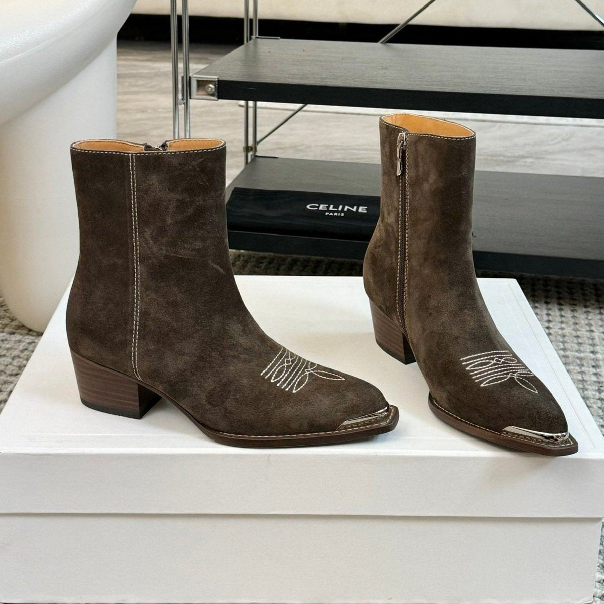 ANKLE BOOTS 45 MM IN DARK BROWN SUEDE