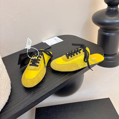 SNEAKER MULES IN YELLOW NYLON AND SUEDE