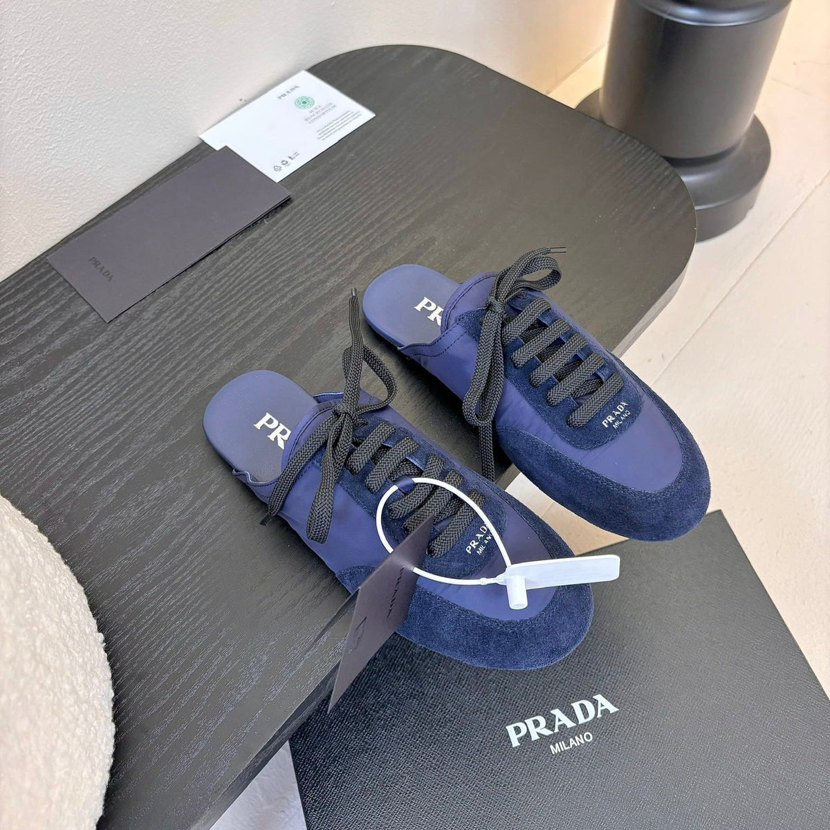 SNEAKER MULES IN NAVY BLUE NYLON AND SUEDE