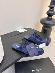 SNEAKER MULES IN NAVY BLUE NYLON AND SUEDE