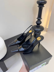 BABYLONE BRETEUIL SLINGBACK 85 MM PUMPS IN BLACK SMOOTH LEATHER
