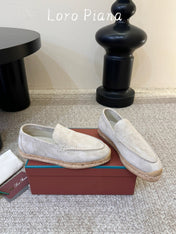 LP 26S ESPADRILLE LOAFERS IN LIGHT GREY SUEDE WITH JUTE TRIM