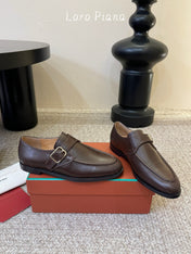 LP 26S MONK STRAP LOAFERS IN DARK BROWN CALFSKIN SILVER HARDWARE