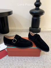 LP 26S MONK STRAP LOAFERS IN BLACK SUEDE SILVER HARDWARE