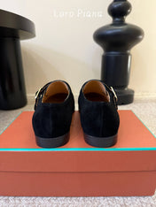 LP 26S MONK STRAP LOAFERS IN BLACK SUEDE SILVER HARDWARE