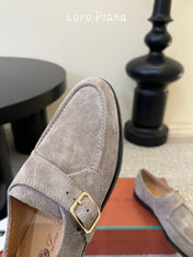 LP 26S MONK STRAP LOAFERS IN LIGHT GREY SUEDE SILVER HARDWARE