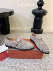 LP 26S MONK STRAP LOAFERS IN LIGHT GREY SUEDE SILVER HARDWARE