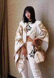 CHECKMATE BLANKET 180 CM IN WHITE MIX MACAROON TAN WOOL AND CASHMERE 403903