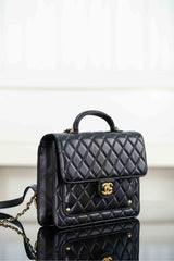 CHANEL 25S TOP HANDLE FLAP 23 CM IN BLACK LAMBSKIN WITH GOLD HARDWARE