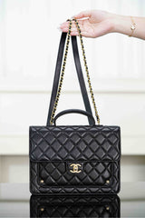 CHANEL 25S TOP HANDLE FLAP 23 CM IN BLACK LAMBSKIN WITH GOLD HARDWARE