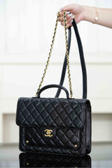 CHANEL 25S TOP HANDLE FLAP 23 CM IN BLACK LAMBSKIN WITH GOLD HARDWARE