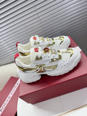 VIV' ON THE RUN SNEAKERS IN GOLD PATENT CALFSKIN AND WHITE FABRIC