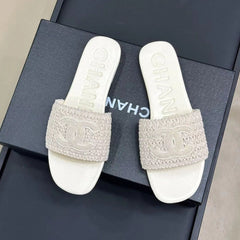 CC WOVEN SLIPPERS WHITE COWHIDE SOLE