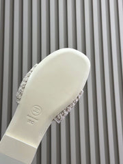 CC WOVEN SLIPPERS WHITE COWHIDE SOLE