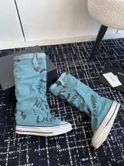 HIGH BOOTS IN SAPPHIRE BLUE CANVAS