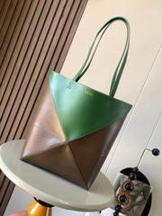 LOEWE 25S PUZZLE FOLD BAG 31 IN AMBER HUNTER GREEN SHINY CALFSKIN