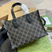 OPHIDIA GG 27 MEDIUM TOTE BAG BLACK DENIM