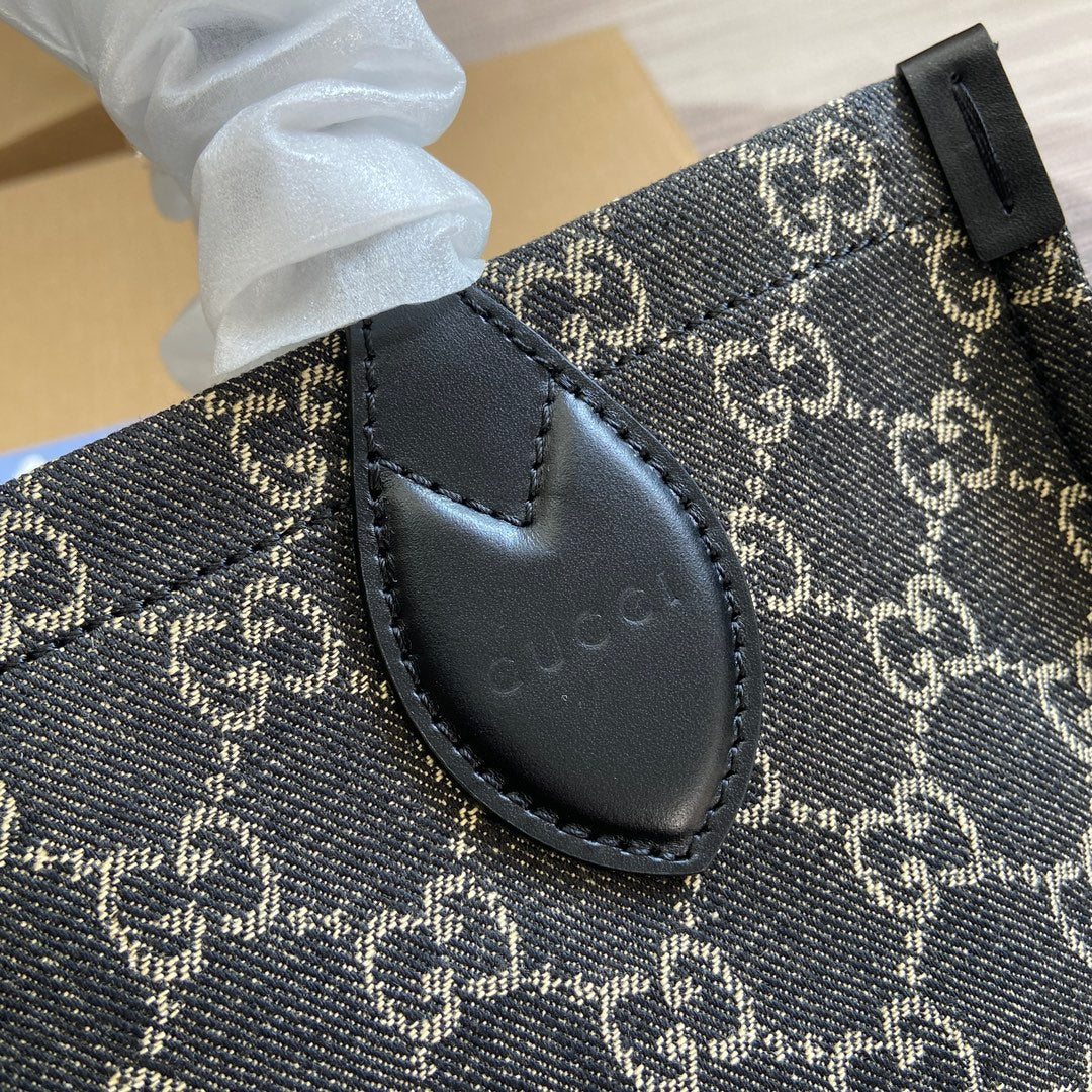 OPHIDIA GG 27 MEDIUM TOTE BAG BLACK DENIM