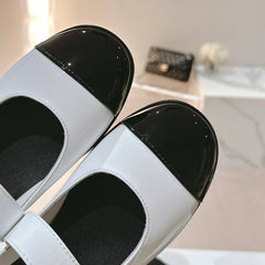 mary jane flat white black patent calfskin
